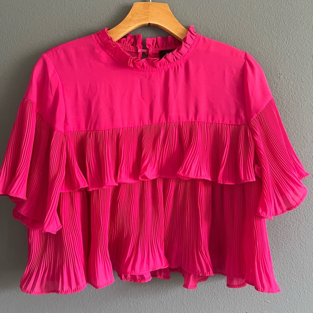 ✨toi et moi | Pink Ruffle Pleated Blouse